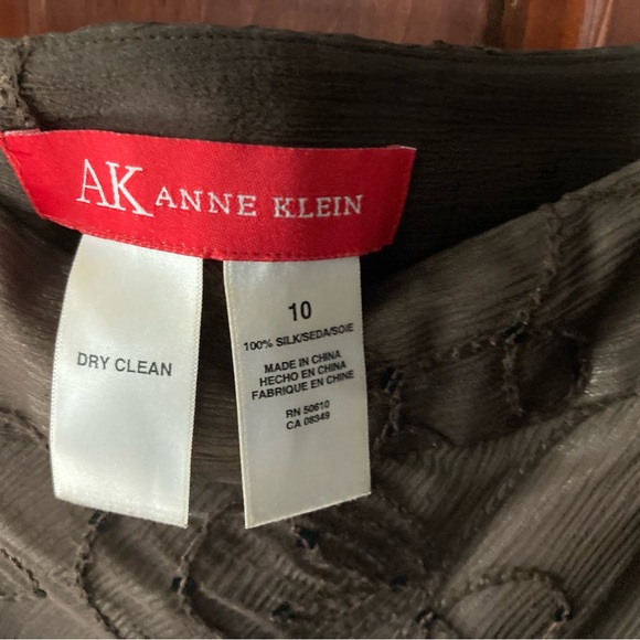 Ann Klein Size 10 midi skirt brown silk chiffon lined with beige silk slip . - Picture 3 of 7